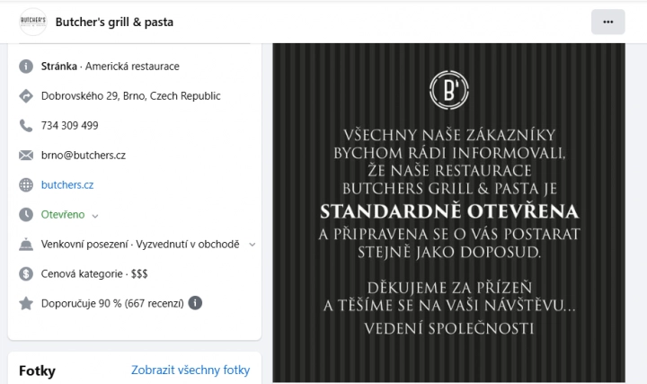 Vyjádření vedení restaurace Butchers.