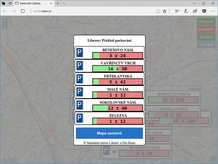 Pomocí webové aplikace vidíte, kde se dá v Liberci parkovat