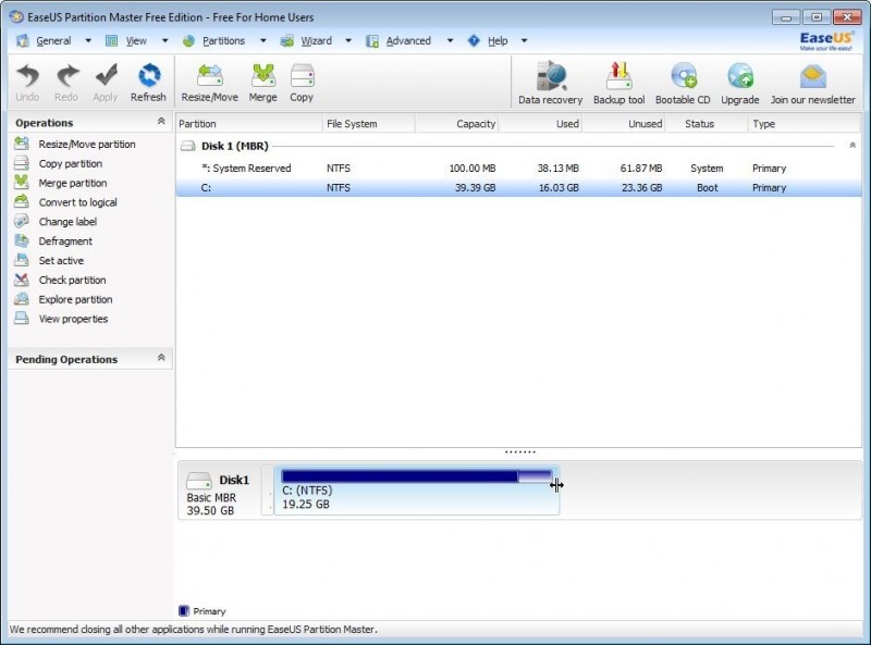 Program EASEUS Partition Master Free