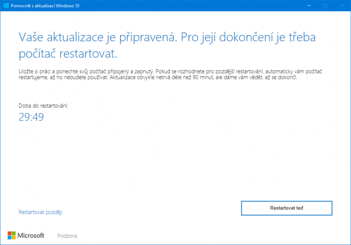 Pomocník pro instalaci nejnovější verze Windows 10