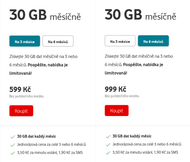 Karta 30 GB Vodafone cz