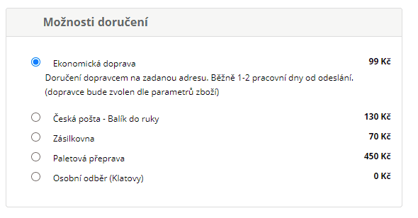 Volby dopravy v nákupním košíku e-shopů