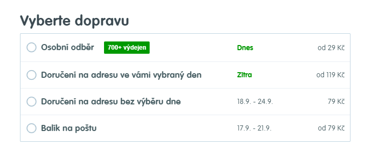Volby dopravy v nákupním košíku e-shopů