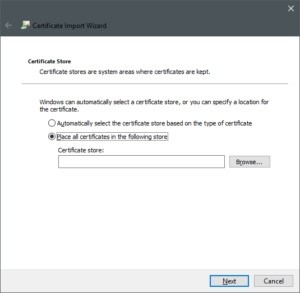 Průvodce importem certifikátu ve Windows 10