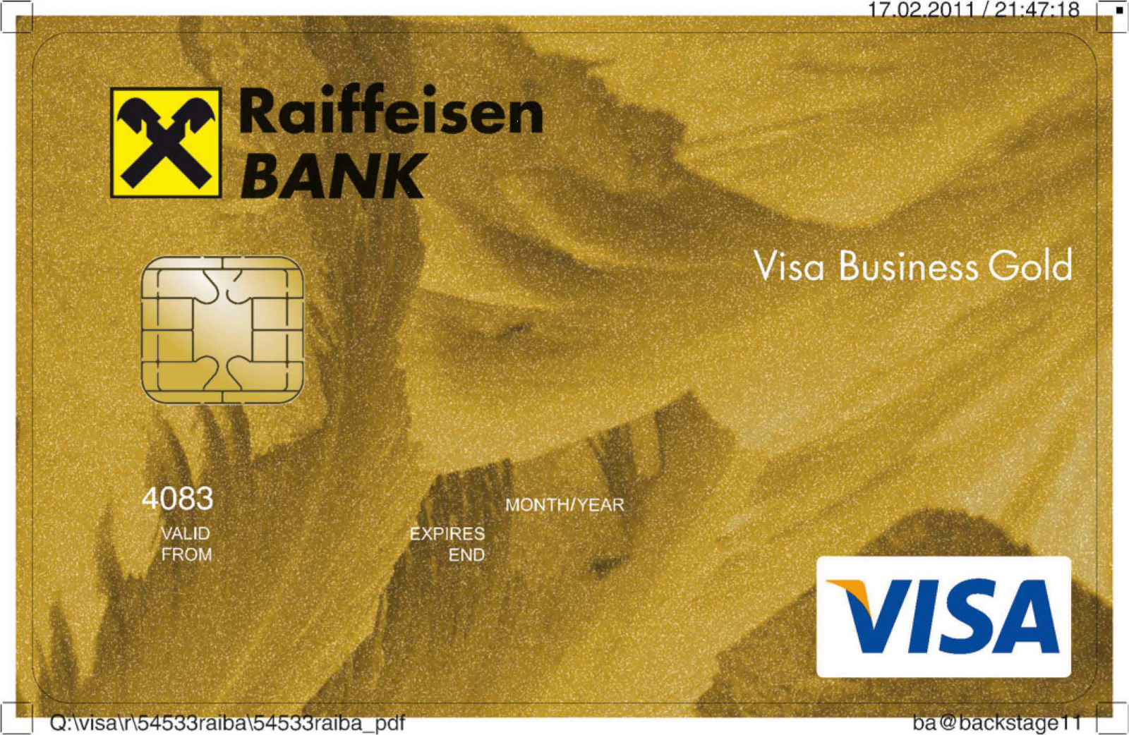 Zlatá platební karta VISA od Raiffeisenbank.