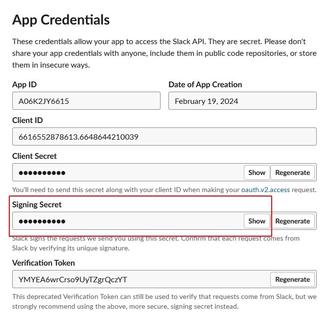 U aplikace je pro vás potřebné znát „signing secret“