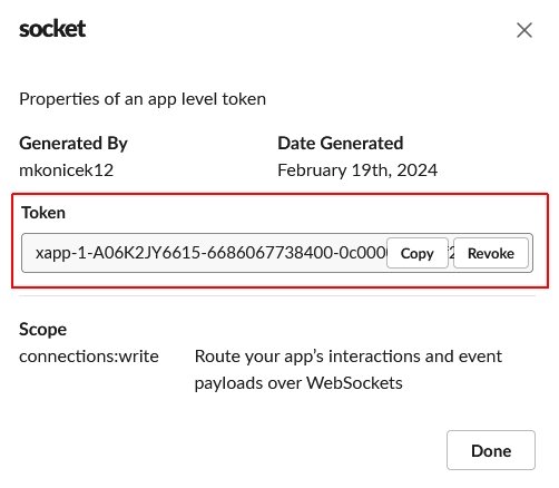 Poznamenejte si „Socket token“