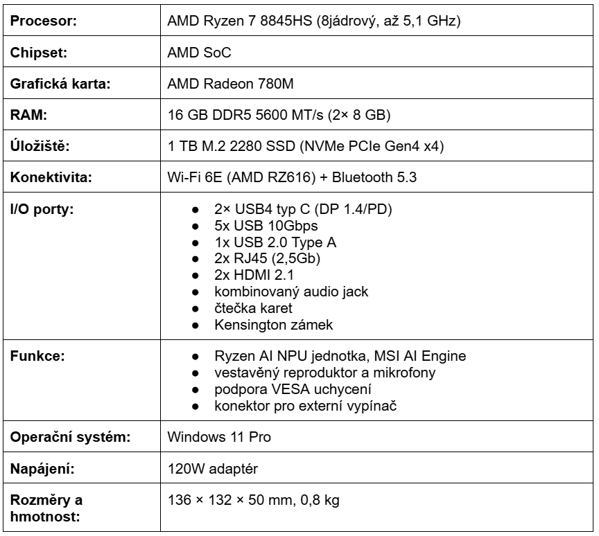 Parametry MSI Cubi Z AI 8M