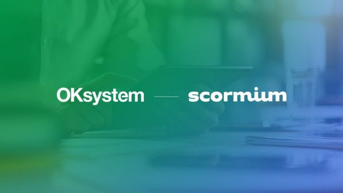 loga společností OKsystem a Scormium, oznámení akvizice