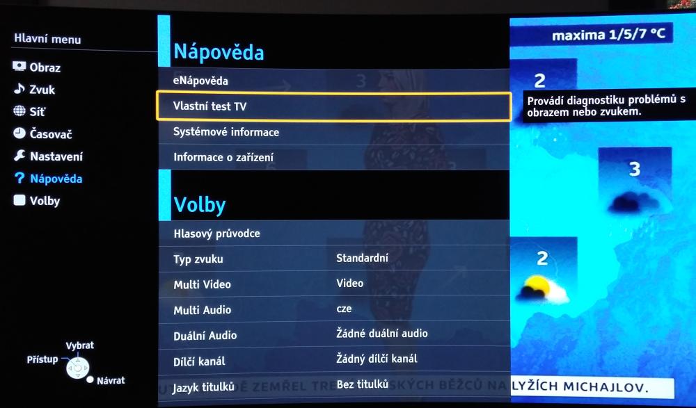 Menu nastavení je stejné, jako u jiných současných televizorů Panasoniku a můžete si nechat udělat i vlastní test TV.