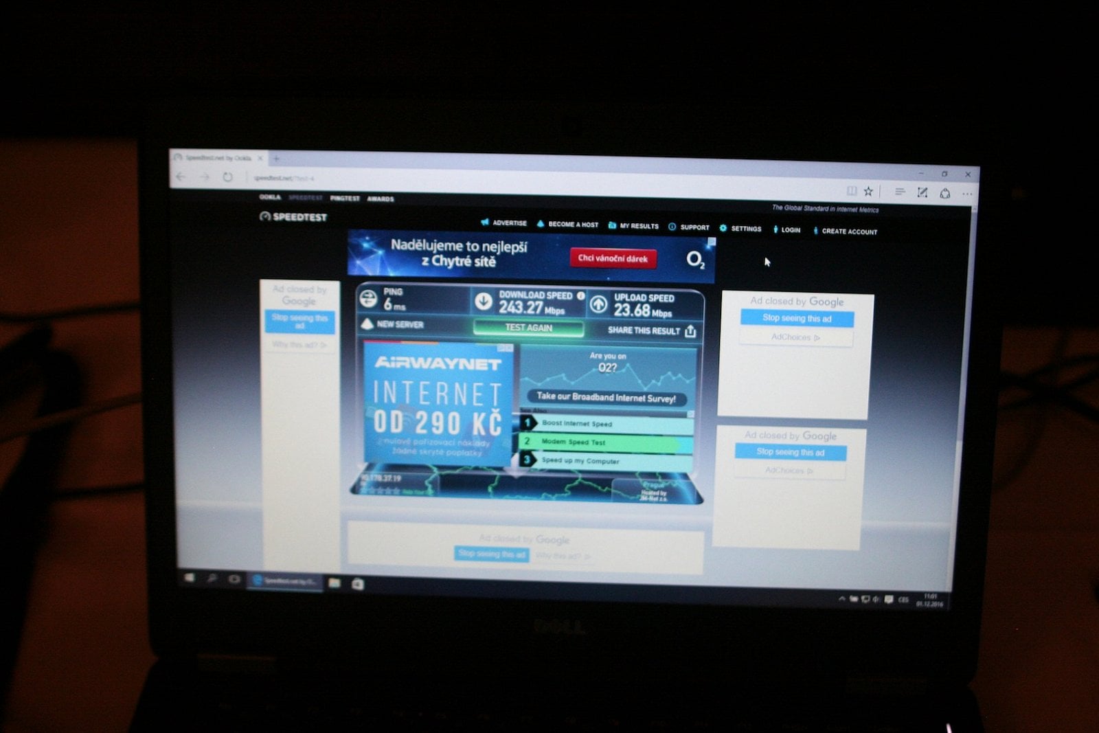 Reálně naměřená rychlost přesahovala 240 Mbit.