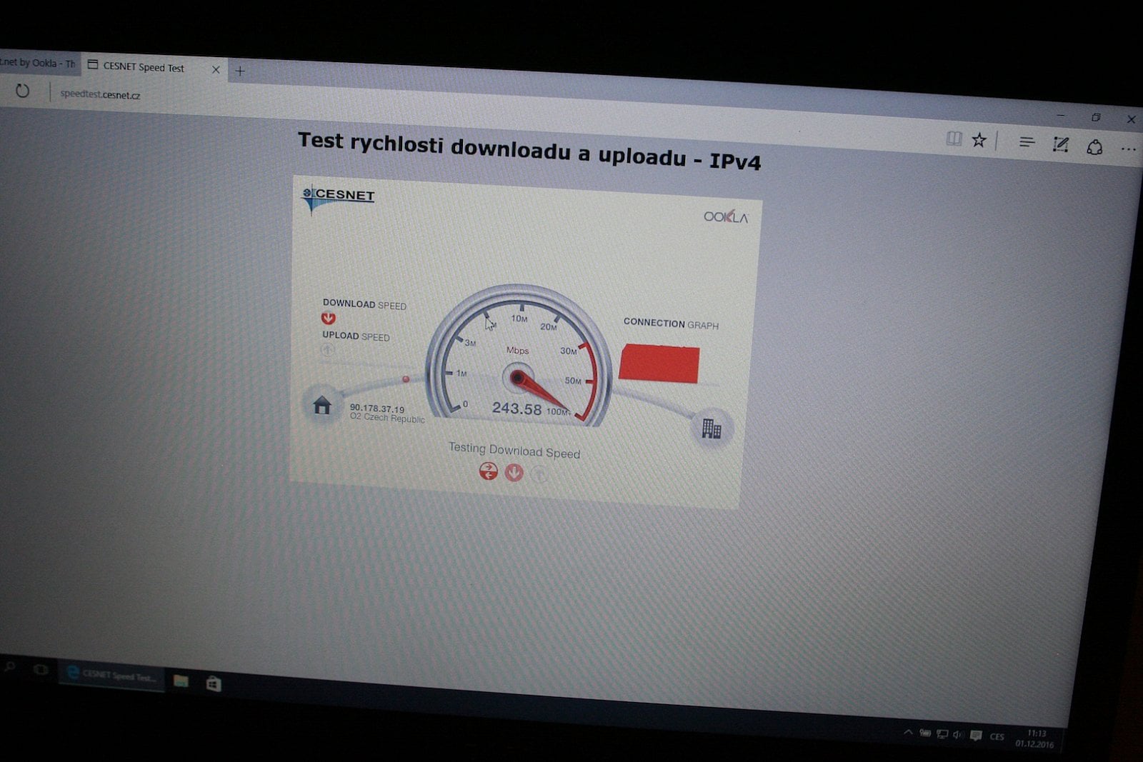 Speedtest na webu sdružení CESNET.