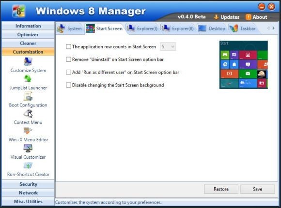 ows 8 Manager vám ve Windows 8 nabídne daleko větší možnost ovládání obrazovky Start, než vám dovolí firma Microsoft