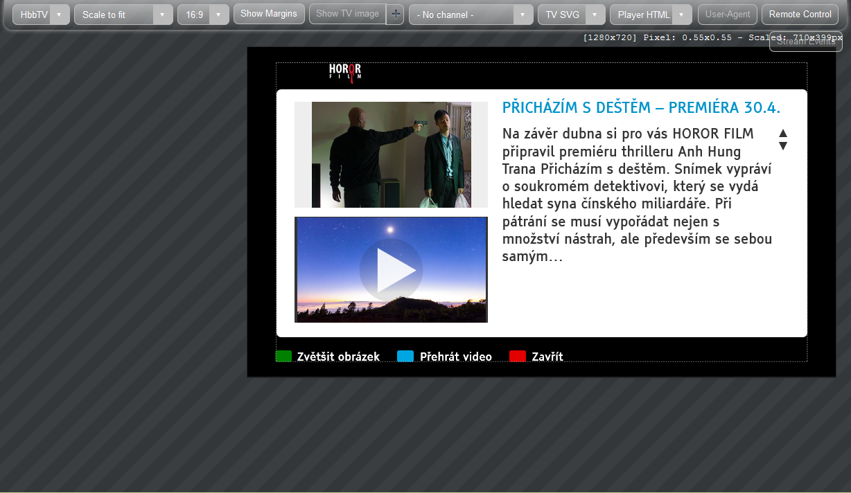 Hybridní aplikace TV Kinosvět