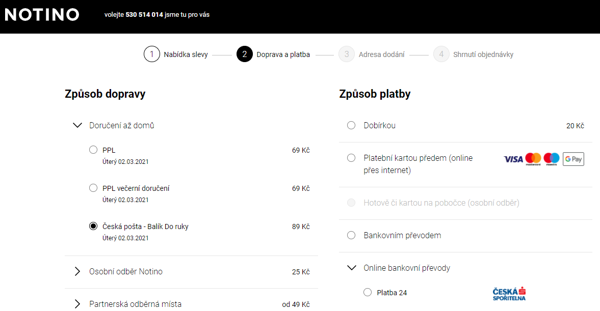 Volby plateb v nákupních košících e-shopů