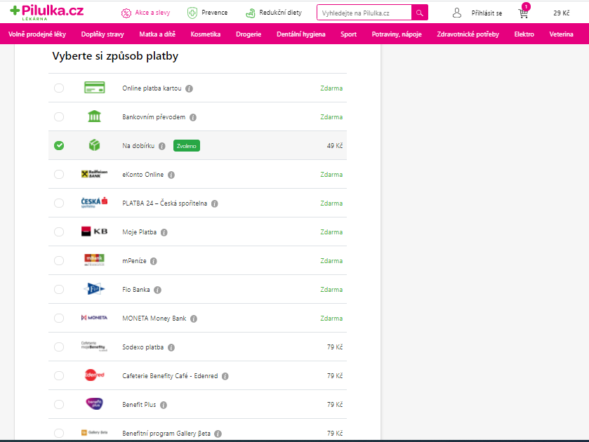 Volby plateb v nákupních košících e-shopů