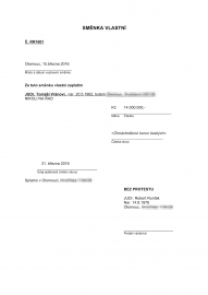 Návrh směnky na 14 mil. Kč.