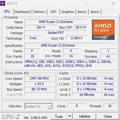 Informace o procesoru z GPU-Z
