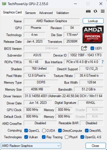 Informace o grafickém čipu z GPU-Z