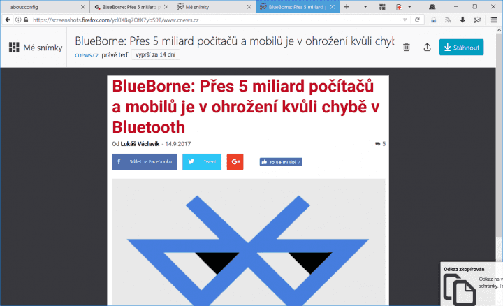 Snímek můžete nahrát do cloudové služby, kterou Mozilla provozuje