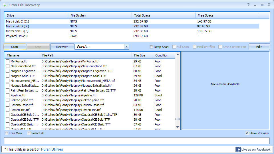 Puran File Recovery vám pomůže obnovit smazané soubory