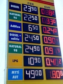 Ceník u čerpací stanice Tank Ono, Jindřichův Hradec (21.4.2020)