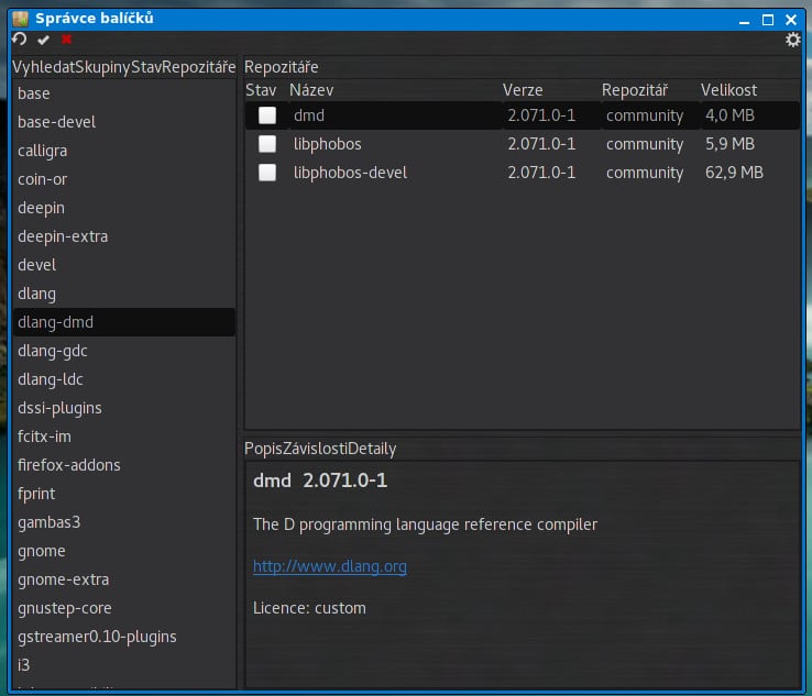 Arch: grafický správce balíčků Pamac