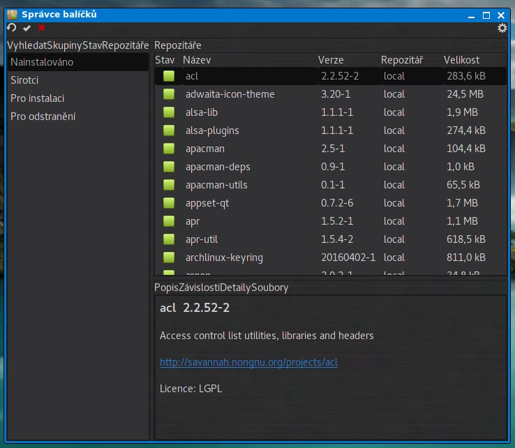 Arch: grafický správce balíčků Pamac