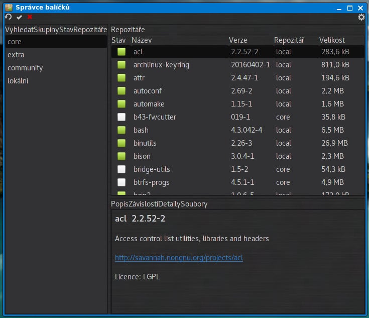 Arch: grafický správce balíčků Pamac