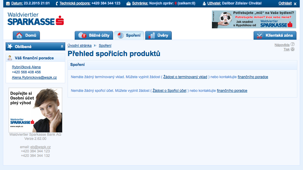 Waldviertler Sparkasse Bank. Internetové bankovnictví. 25.02.2015