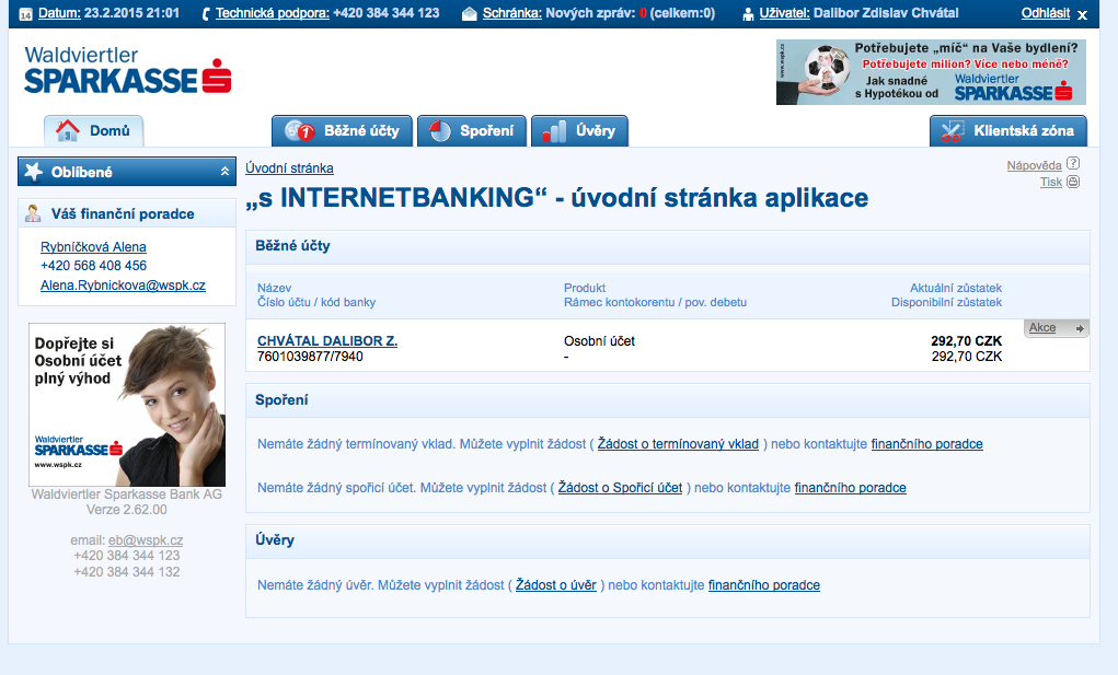 Waldviertler Sparkasse Bank. Internetové bankovnictví. 25.02.2015