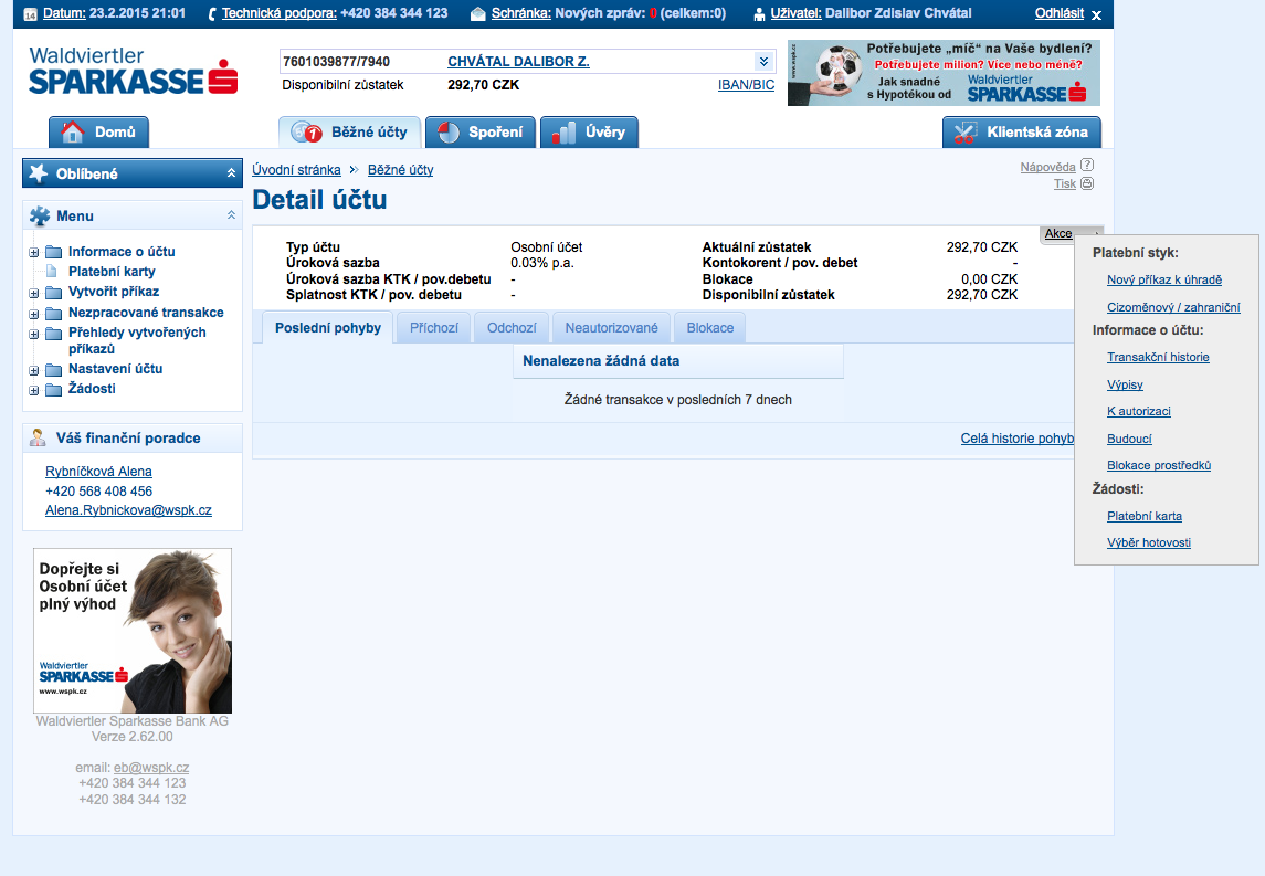 Waldviertler Sparkasse Bank. Internetové bankovnictví. 25.02.2015
