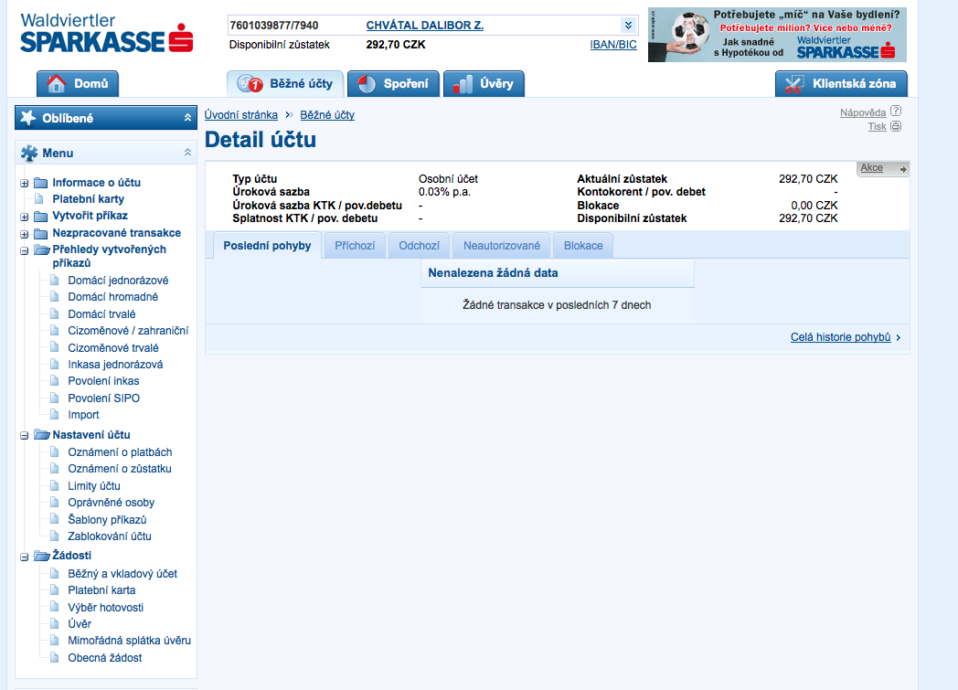 Waldviertler Sparkasse Bank. Internetové bankovnictví. 25.02.2015