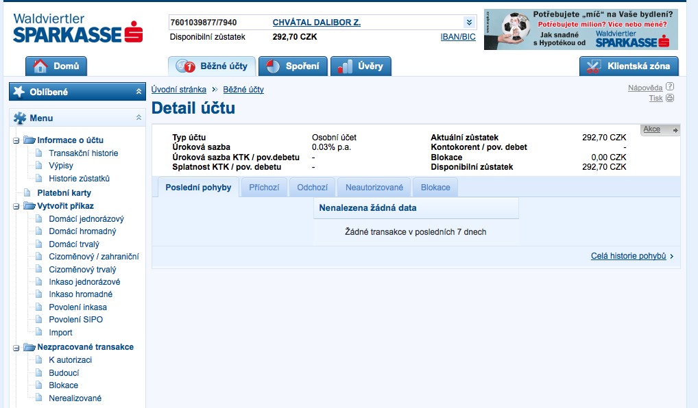 Waldviertler Sparkasse Bank. Internetové bankovnictví. 25.02.2015