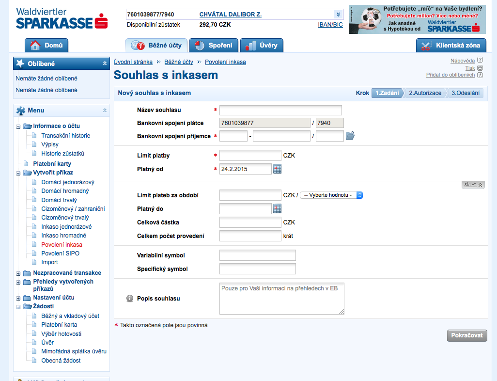 Waldviertler Sparkasse Bank. Internetové bankovnictví. 25.02.2015