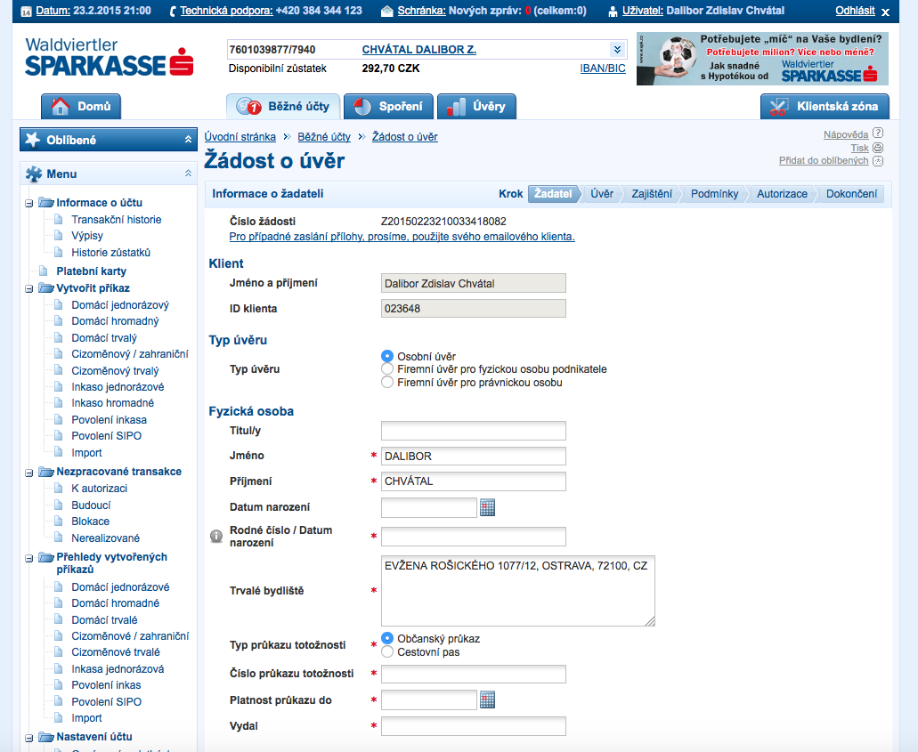 Waldviertler Sparkasse Bank. Internetové bankovnictví. 25.02.2015