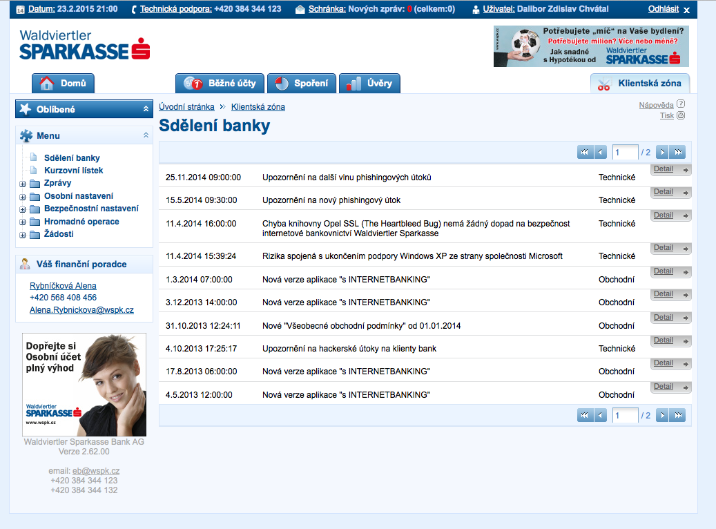 Waldviertler Sparkasse Bank. Internetové bankovnictví. 25.02.2015
