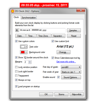 DS Clock zobrazuje čas