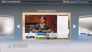 Na závěr instalace si můžete vybrat z úvodní obrazovky, která se na televizoru objeví hned po zapnutí. K dispozici je několik druhů, včetně „žádné domovské obrazovky“, takže vybraný kanál rovnou najede na celý panel. Pokud si to později rozmyslíte, můžete ji snadno zaměnit za jinou. Stačí jen zmáčknout tlačítko Home. 