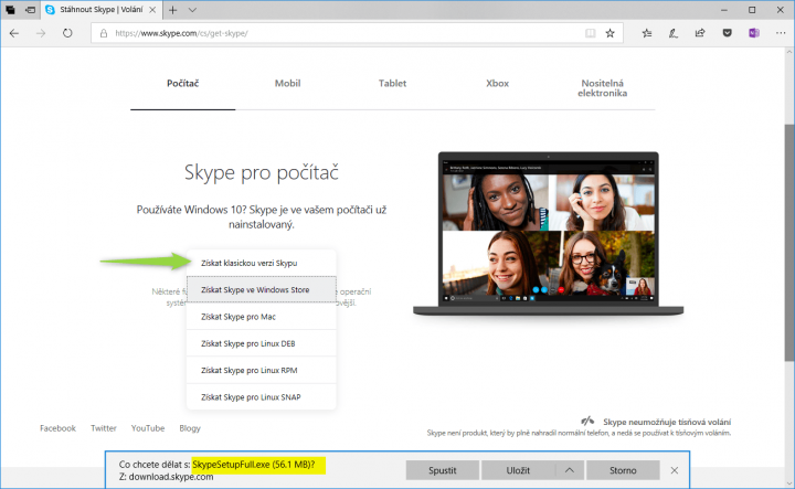 Nový Skype v názvu instalačního souboru obsahuje číslo verze. Starý Skype je pojmenován tak, jak je ukázáno na obrázku