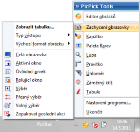 <p>Menu se všemi nástroji programu</p>
