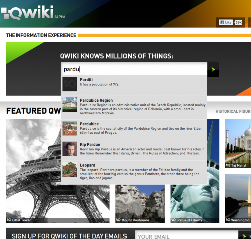 Qwiki už při zadávání hesla našeptává, co byste asi tak mohli mít na mysli.