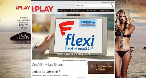 Příklad videoreklamy na jednom z webů televizní skupiny Prima