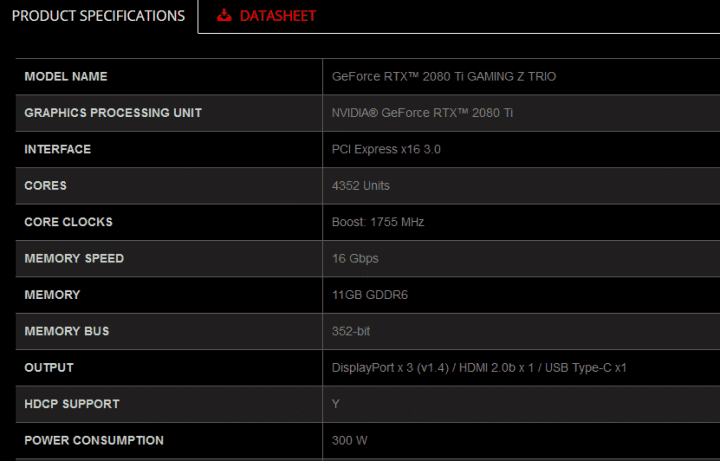 Specifikace MSI GeForce RTX 2080 Ti 11GB Gaming Z Trio