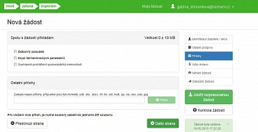 Třetí část formuláře slouží k připojení příloh (v tomto případě pro oblast A)