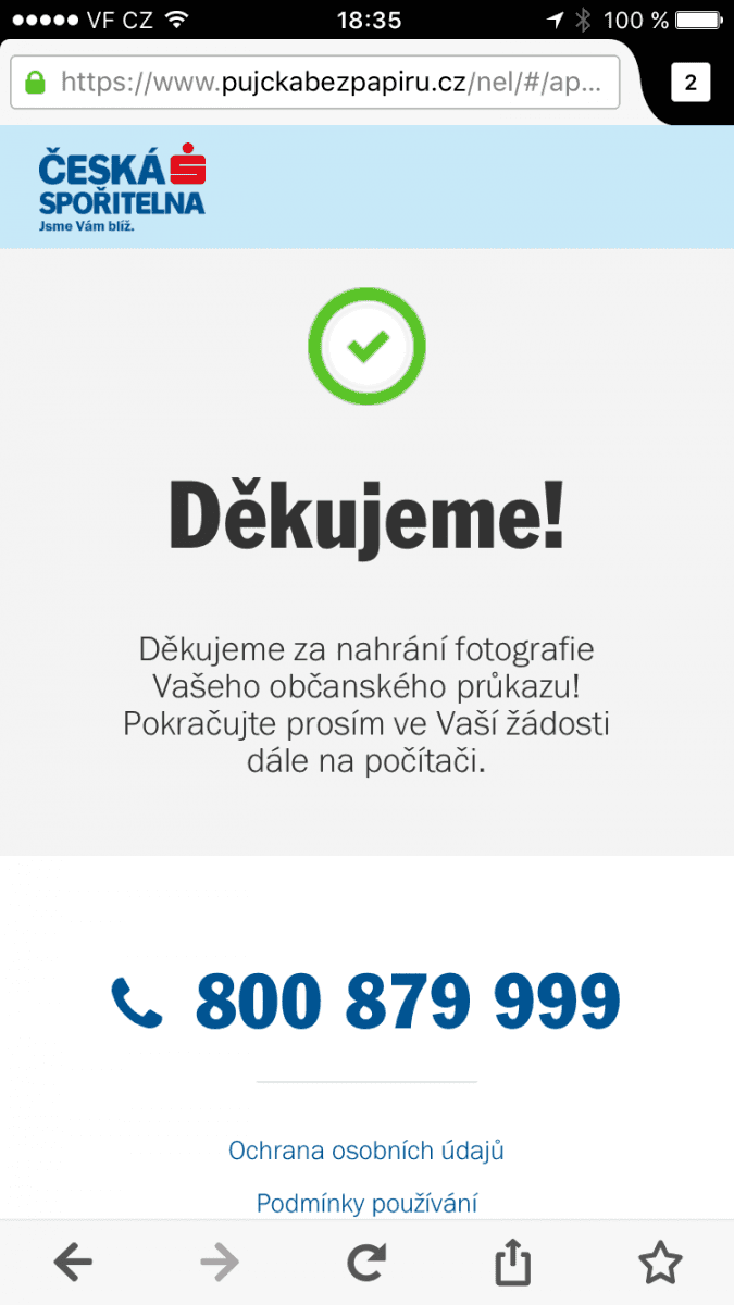 Mobilní rozhraní pro focení dokladu totožnosti.