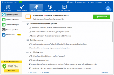 <p>Aplikace nabízí mnoho voleb pro optimalizaci systémových služeb, díky kterým se běh počítače zrychlí</p>