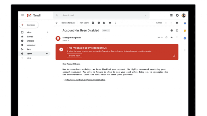 Gmail upozorní na potenciálně nebezpečné e-maily