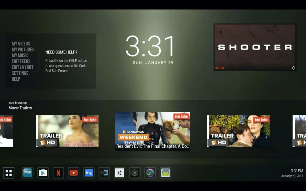 Start, různá hlavní menu a ukázky aplikací