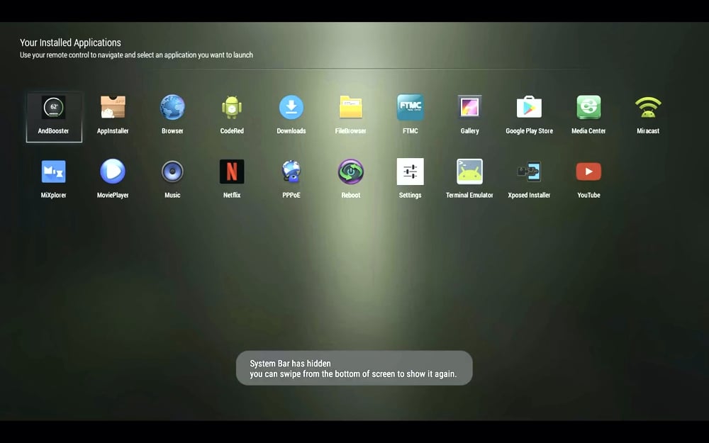Start, různá hlavní menu a ukázky aplikací